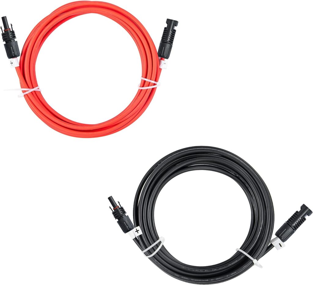 JJN 12AWG 10Feet Solar Panel Cables Solar Extension Cable with Female and Male Connector Solar Panel Wire for Solar System One Pair (Red + Black)