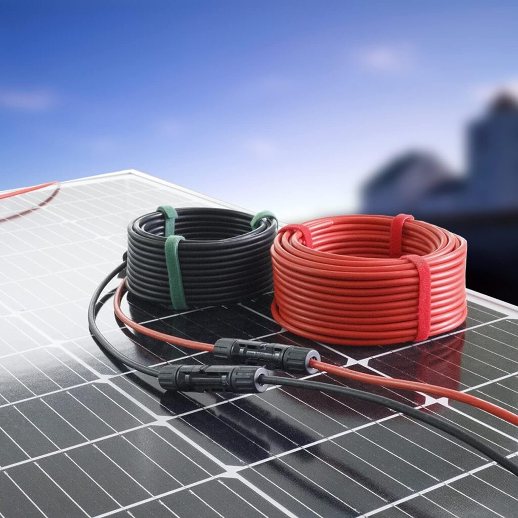 LiuTaoWMX 25FT Solar Extension Cable, 12AWG UV Resistant Tinned Copper Solar Panel Wire, PV Cable for Outdoor Automotive RV Boat Marine(1 Pair Red  Black)
