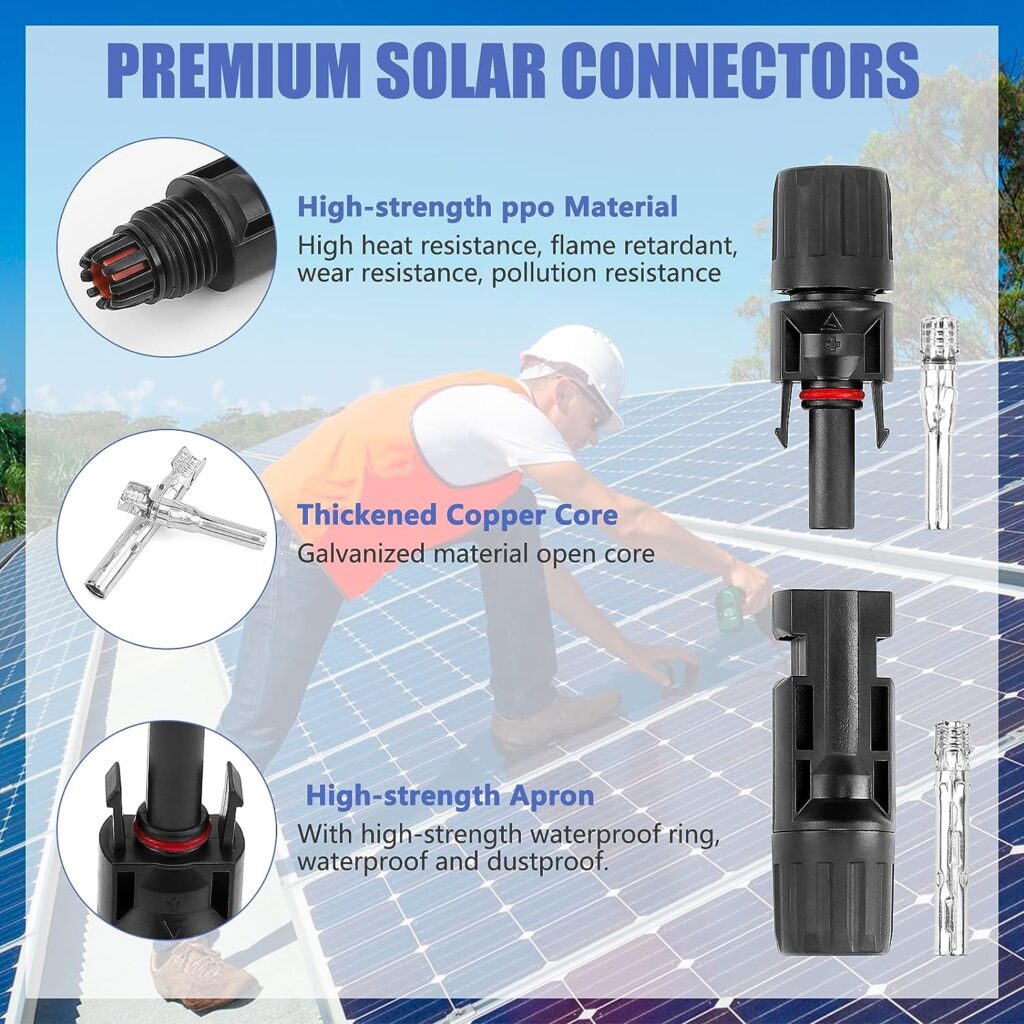 PRECIHW Solar Connector, 25 Pairs Solar Panel Connectors, Multi-Contact 4 Connectors, IP67 1000V 30A Waterproof Male/Female Solar Panel Cable Connectors for 2.5/4/6mm² with 2 Pack Wrenches