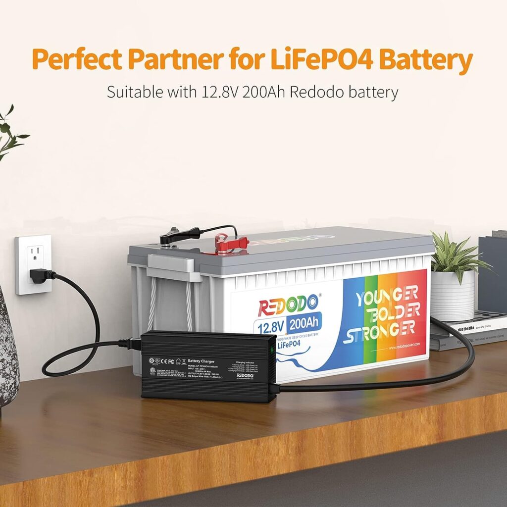 Redodo 14.6V 20A Lifepo4 Battery Charger for Lithium Iron Phosphate Battery, Support Fast Charging, High Charging Efficiency Designed for Deep Cycle LiFePO4 Battery Charging.