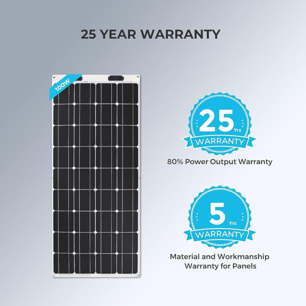 Renogy Flexible Solar Panel 100 Watt 12 Volt Monocrystalline Semi-Flexible Bendable Mono Off-Grid Charger for Marine RV Cabin Van Car Uneven Surfaces