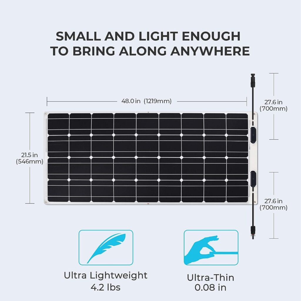 Renogy Flexible Solar Panel 100 Watt 12 Volt Monocrystalline Semi-Flexible Bendable Mono Off-Grid Charger for Marine RV Cabin Van Car Uneven Surfaces