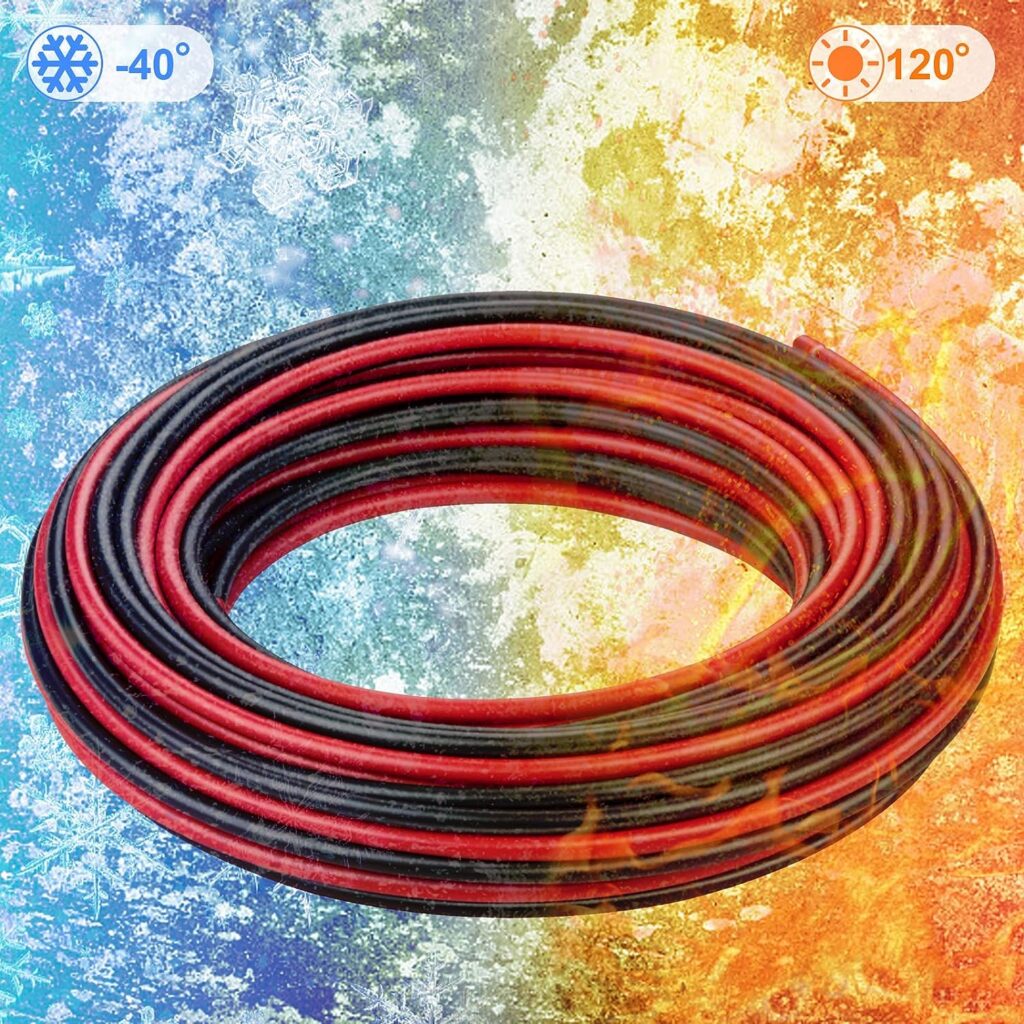Shirbly Solar Panel Wire - 50FT Black  50FT Red Tinned Copper Wire, 10AWG (6mm²) PV Wire Solar Extension Cable for Outdoor Automotive RV Boat Marine Solar Panel- Black  Red (10AWG 50FT)