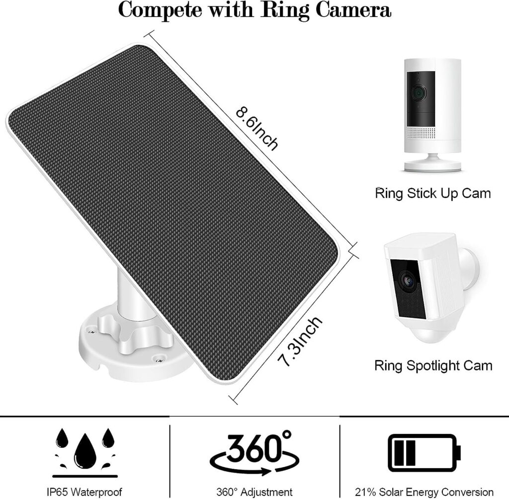Solar Panel for Ring Camera, 6W Ring Solar Panel for Spotlight Cam Battery, Solar Panel for Ring Stick Up Cam Battery,5V Ring Camera Solar Panel Charger with Barrel Plug Connector