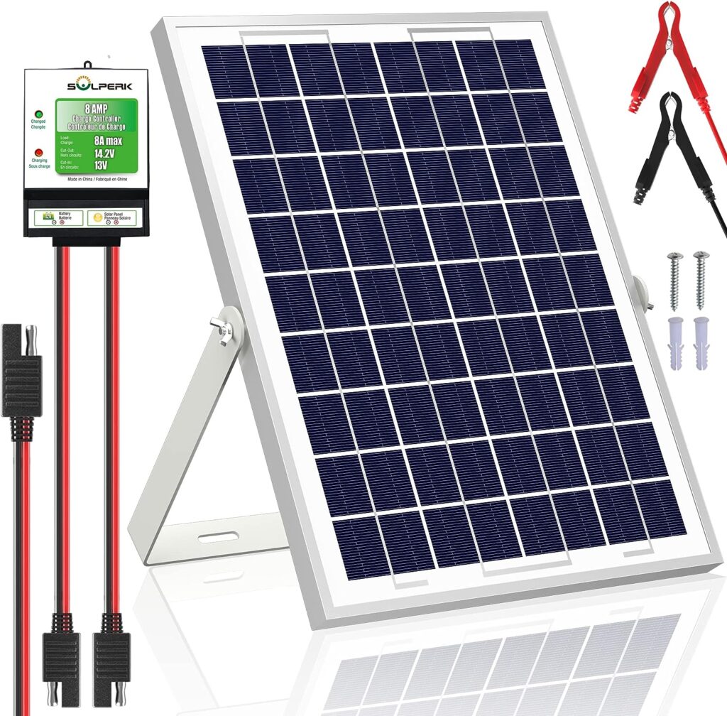 SOLPERK 10W Solar Panel，12V Solar Panel Charger Kit+8A Controller，Suitable for Automotive, Motorcycle, Boat, ATV, Marine, RV, Trailer, Powersports, Snowmobile etc. Various 12V Batteries. (10W Solar)