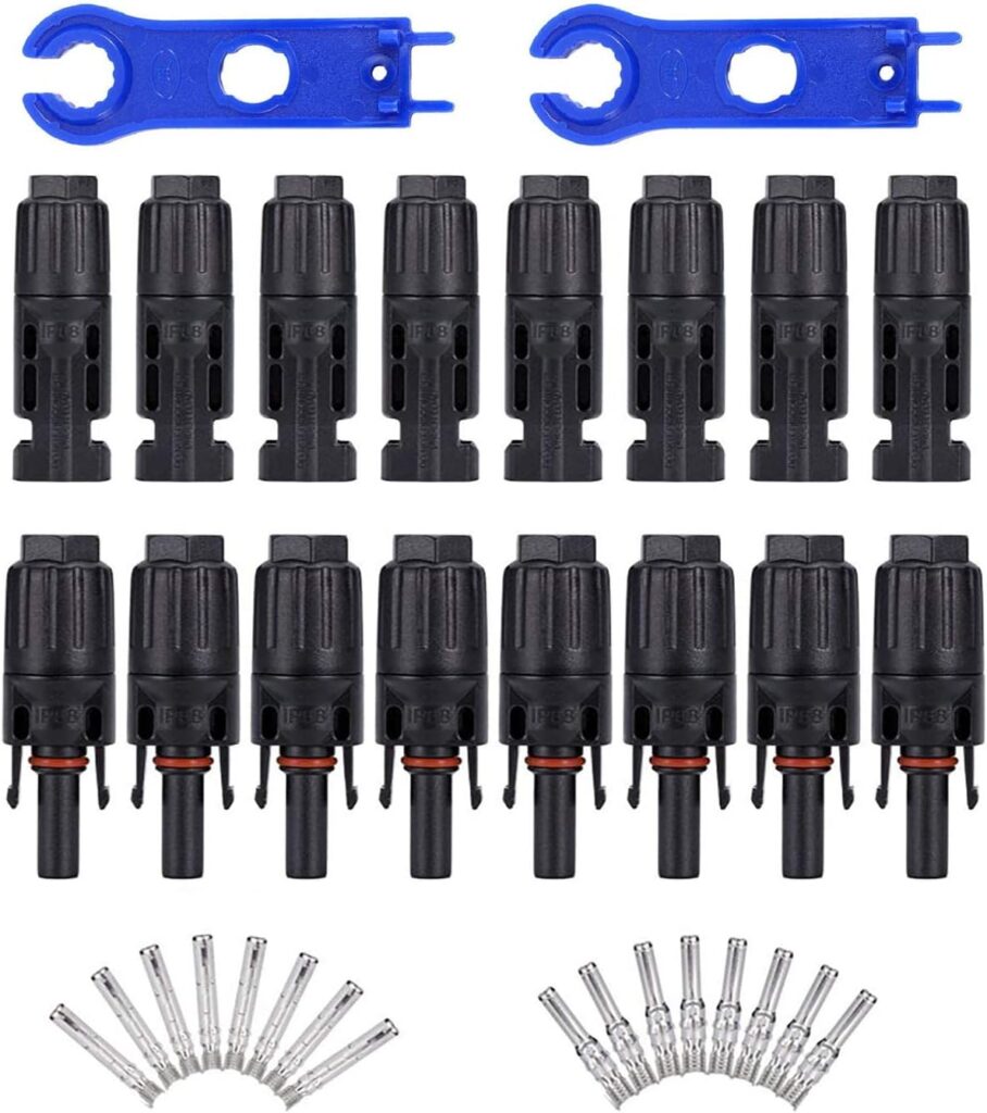 Sunway Solar Panel Cable Connectors 8pairs for Connecting Solar Connector Adapters with Assembly Tool Spanners for Connecting Solar Panels Extension Cable, 10 awg PV Wire,Solar Controller Regulator