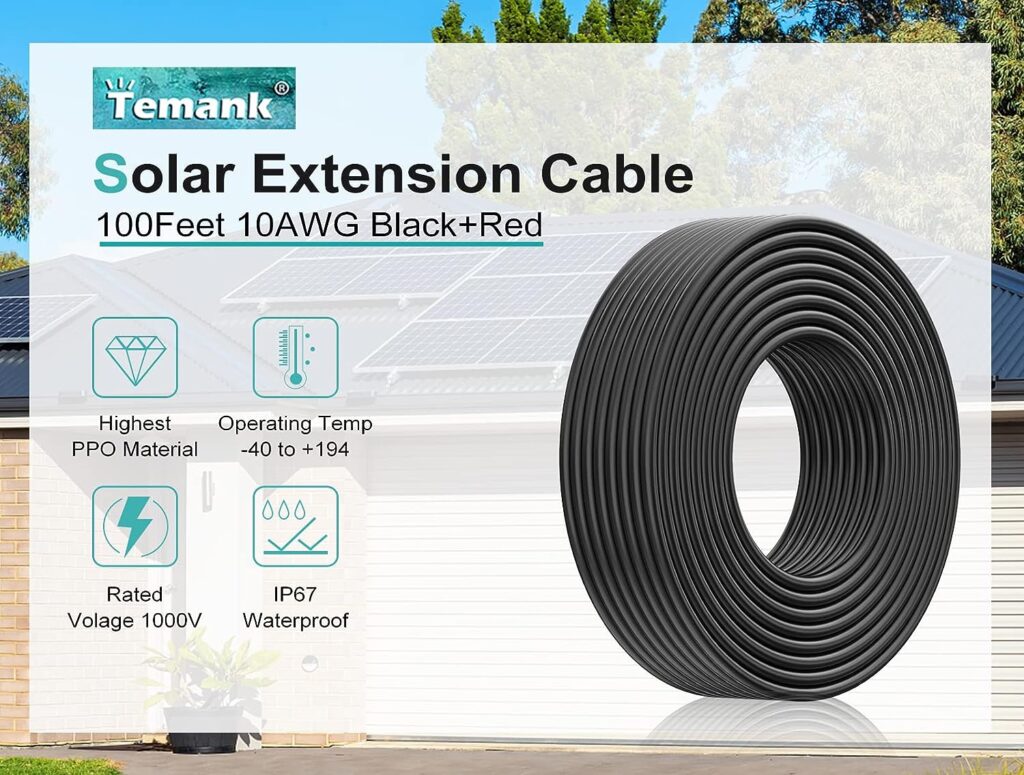 Temank 10AWG Solar Extension Cable 100 Ft Black, 10 Gauge Solar Panel Cable Wire 100 Feet with 1 Set of Z Brackets and 4 Pairs 1500V Solar connectors Adapter Kit Tool for Boat RV Solar Panel Outdoor