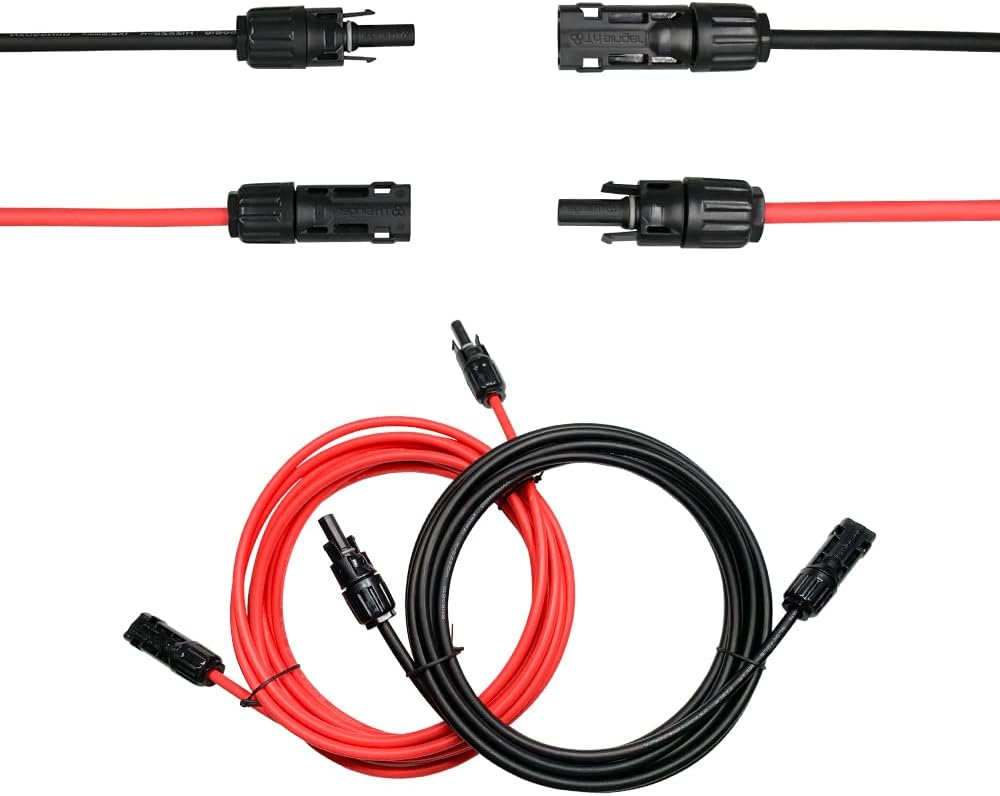 Trisinger 10FT 10AWG Solar Panel Extension Cable,1500V 70A Solar Cable, with IP68 PV Female and Male Connector,1 Black+1 Red (10)