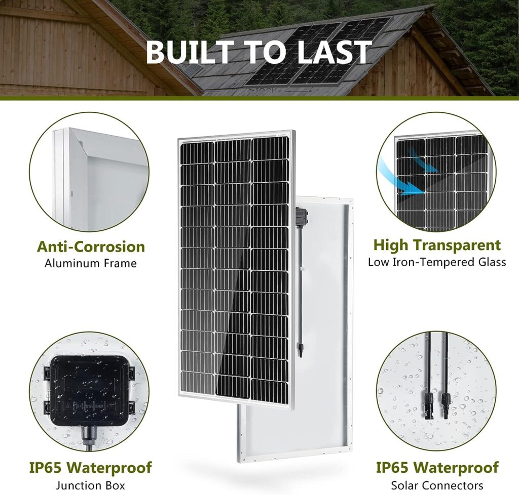 Upgrade Version-HQST 100 Watt 12V Monocrystalline Solar Panel with Solar Connectors, High Efficiency Module PV Power for Battery Charging Boat, Caravan, RV and Any Other Off Grid Applications