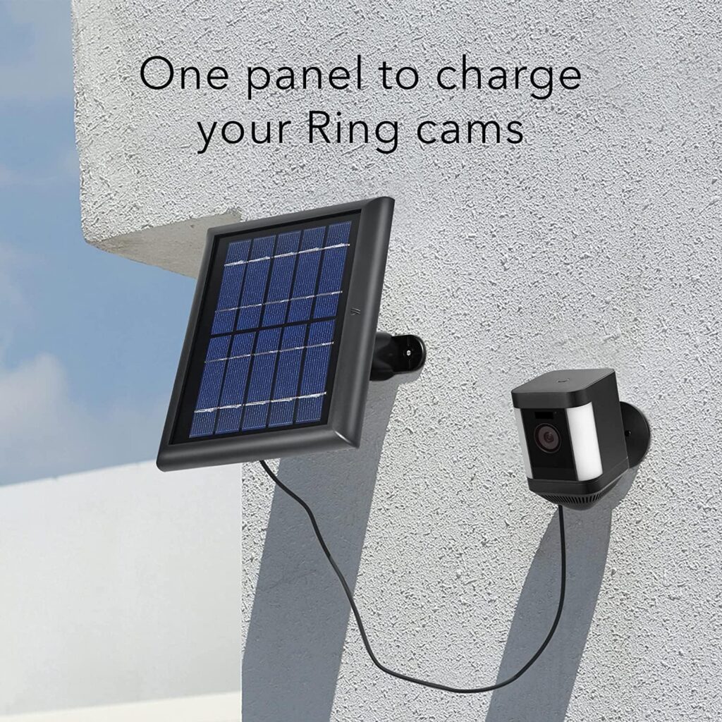 Wasserstein Solar Panel Compatible with Ring Spotlight Cam Plus/Pro/Battery, and Ring Stick Up Cam Battery - Includes Barrel Plug with USB C Adapter - 2W 5V Charging (1-Pack, Black)