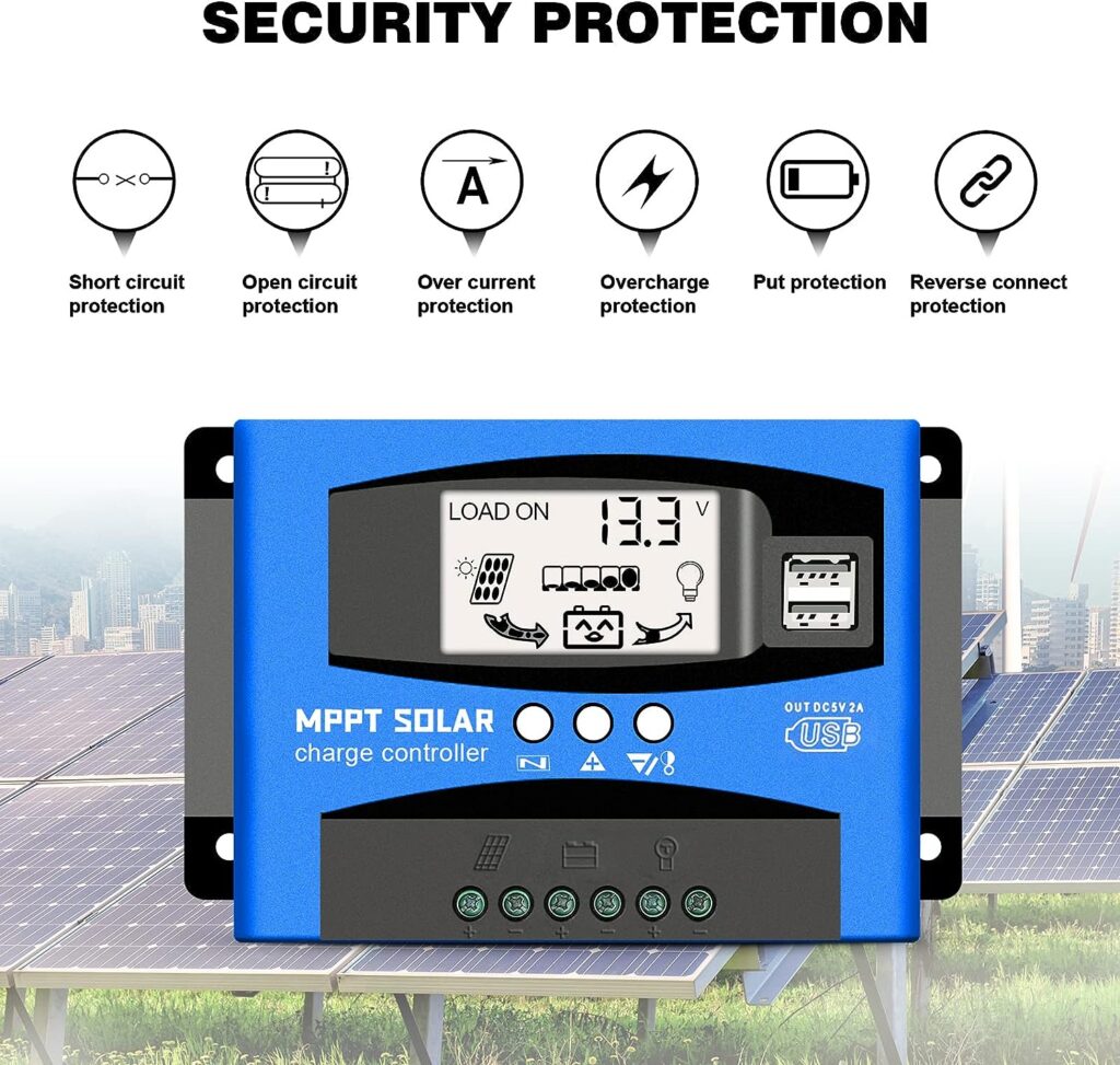 WERCHTAY 60A MPPT Solar Charge Controller 12v/24v Current Auto Focus MPPT Tracking Charge with LCD Display Dual USB Solar Regulator Charge Controller Multiple Load Control Modes