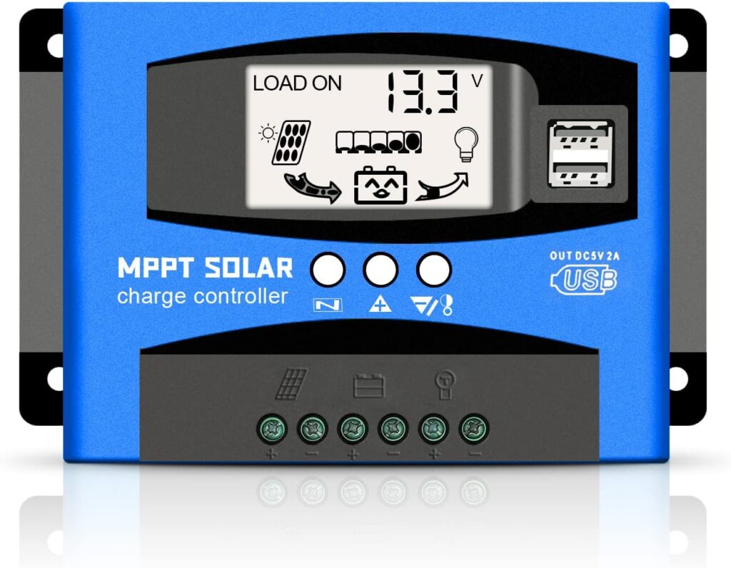 WERCHTAY 60A MPPT Solar Charge Controller 12v/24v Current Auto Focus MPPT Tracking Charge with LCD Display Dual USB Solar Regulator Charge Controller Multiple Load Control Modes