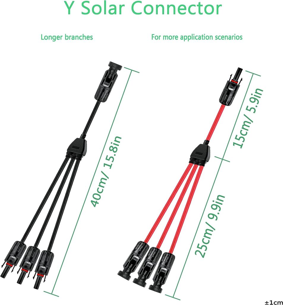 WOODGUILIN Solar Y Connector, Solar Y Branch Parallel Cable, Solar 1 to 3 Male Female Connector Adapter, 10AWG 45A Waterproof IP68 40CM Cable, for Solar Panels, Solar Cells (MFFF FMMM, 1 Pair)