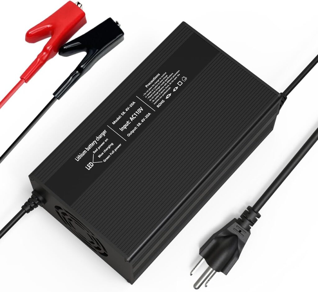 58.4V 20A LiFePO4 Battery Smart Charger for 48V Lithium Iron Phosphate Deep Cycle Rechargeable Batteries