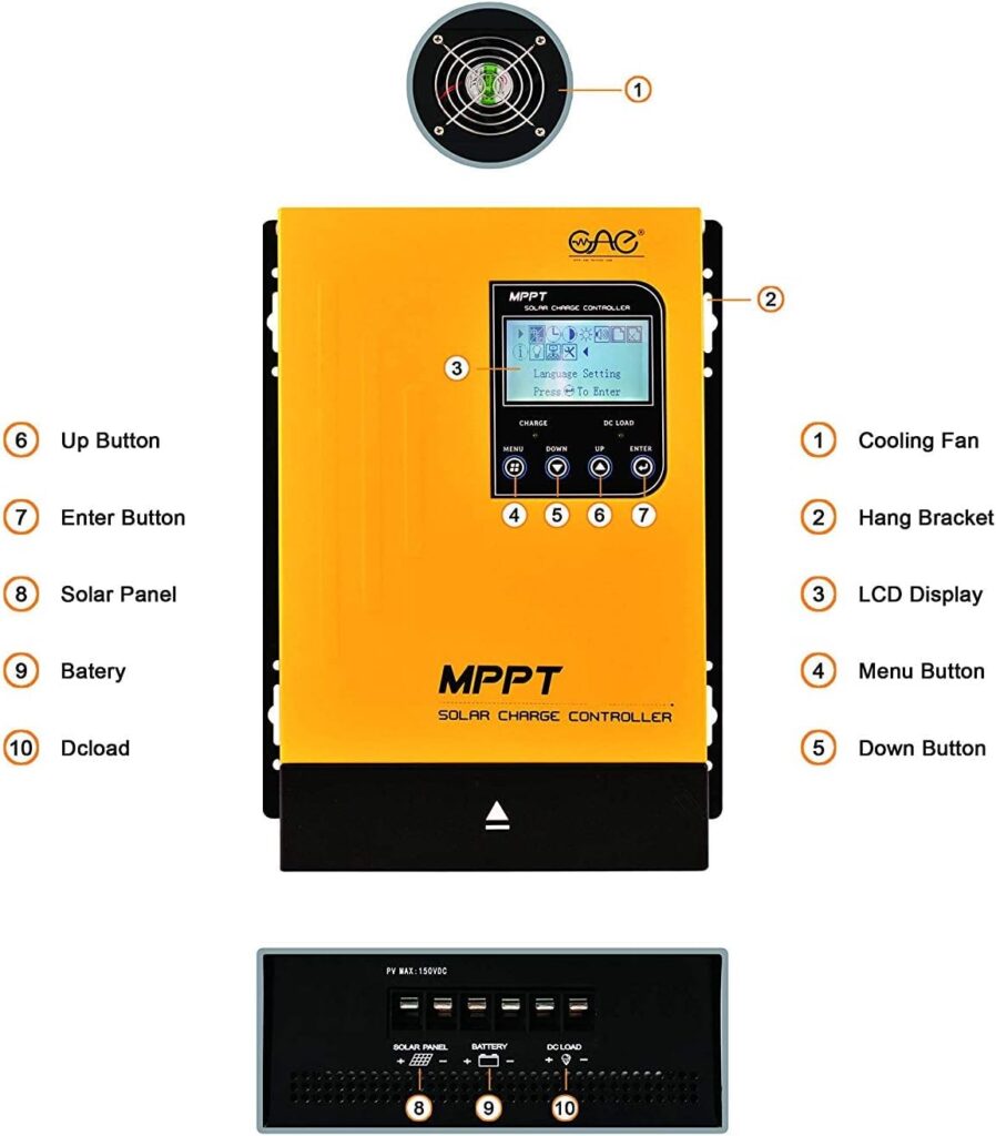 60A MPPT Solar Charge Controller 12V 24V 36V 48V Auto Battery Regulator, Solar Panel Max 150V Input for Lithium, Sealed, Gel, and Flooded Batteries (Yellow)