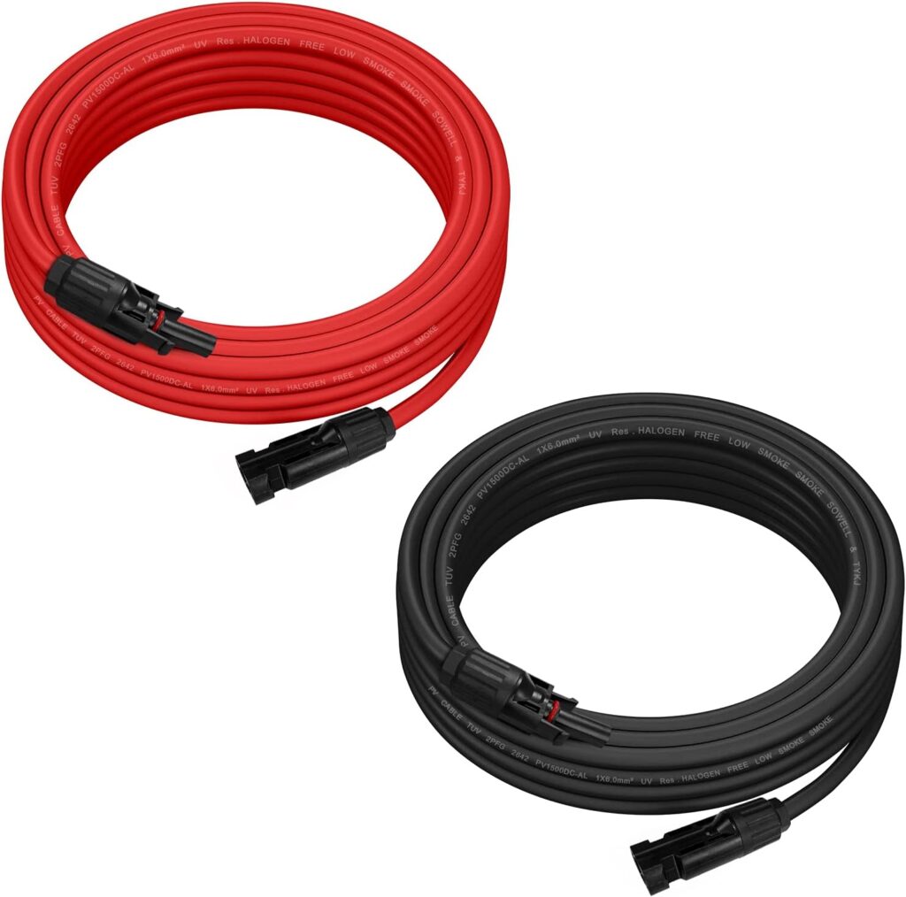 Ansxiy 10AWG Solar Extension Cable with Female and Male Weatherproof Connectors, Solar Panel Adapter Kit Tool (5FT Red + 5FT Black)