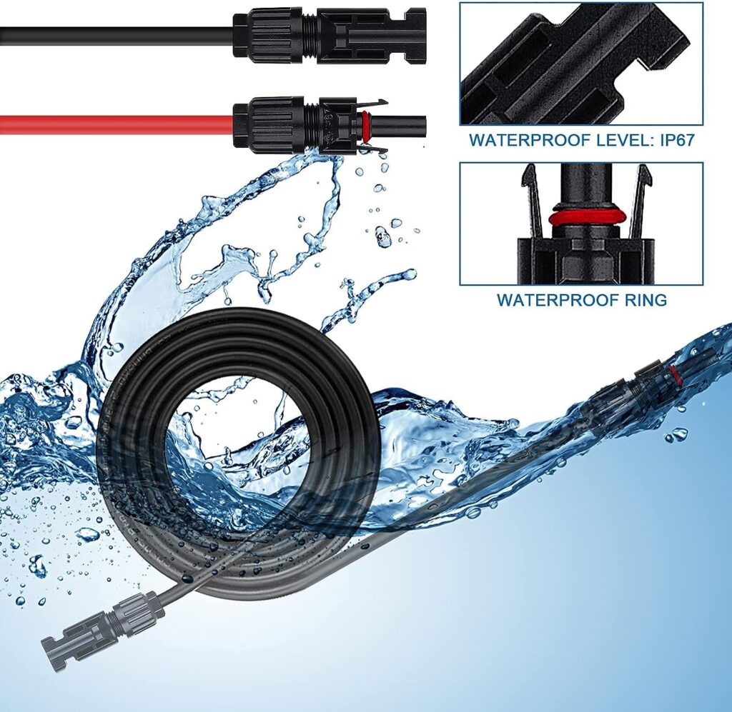 Ansxiy 10AWG Solar Extension Cable with Female and Male Weatherproof Connectors, Solar Panel Adapter Kit Tool (5FT Red + 5FT Black)