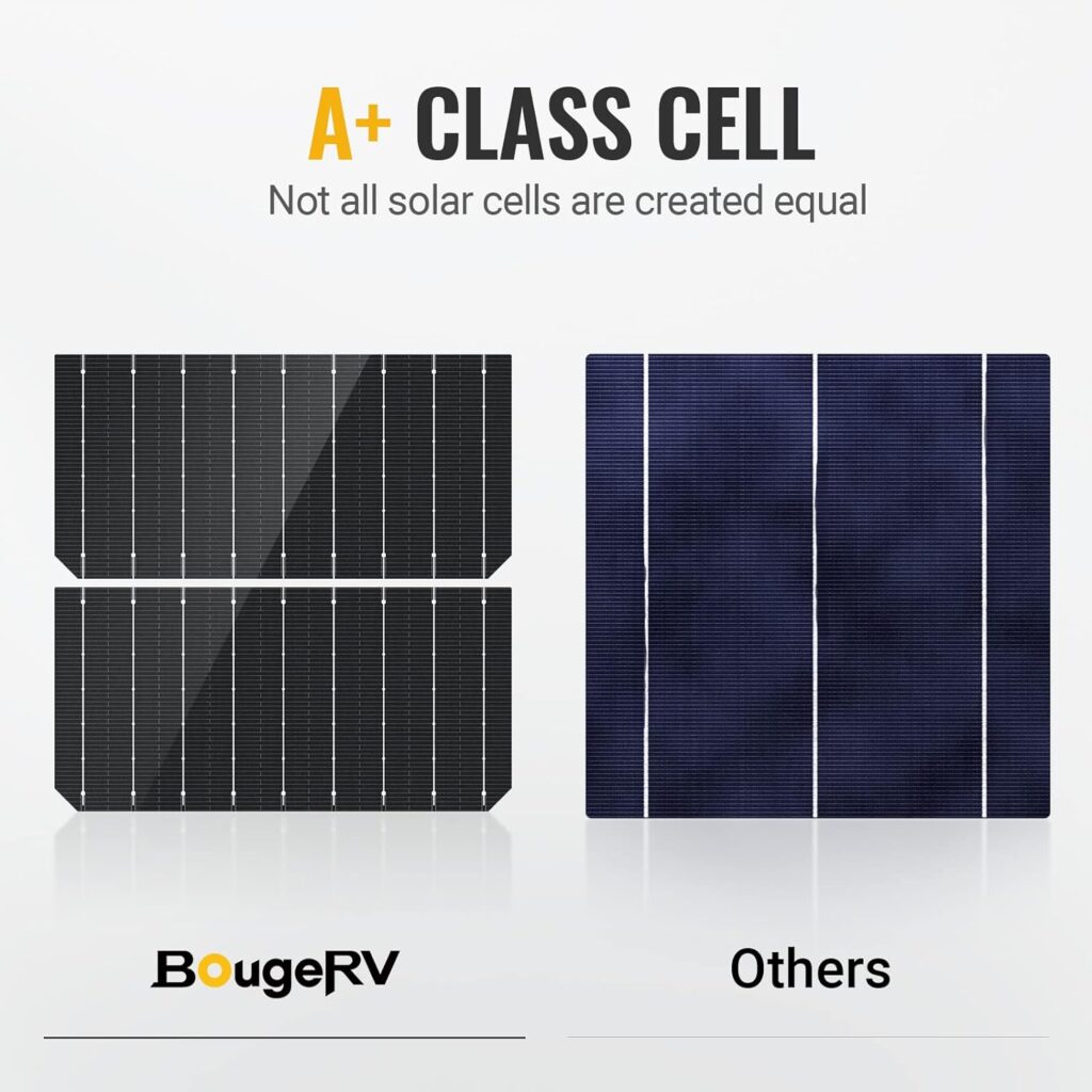 BougeRV 9BB 100 Watts Mono Solar Panel,21.9% High Efficiency Half-Cut Cells Monocrystalline Technology Work with 12 Volts Charger for RV Camping Home Boat Marine Off-Grid. Black