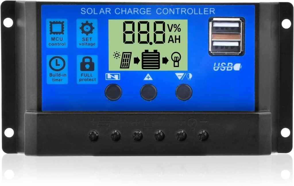 Diymore 30A Solar Controller Solar Panel Charge Controller,12V/24V Solar Panel Battery Controller with Dual USB Port