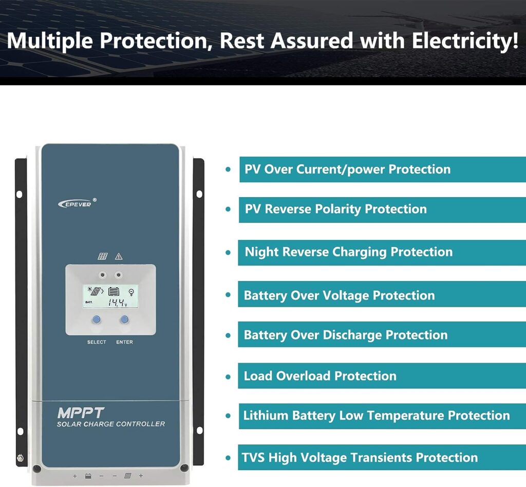 EPEVER 100A MPPT Charge Controller 48V 36V 24V 12V Auto, 100 amp Solar Controller MPPT Negative Ground Max 150V Input fit for Litium Sealed (AGM) Gel Flooded User Battery