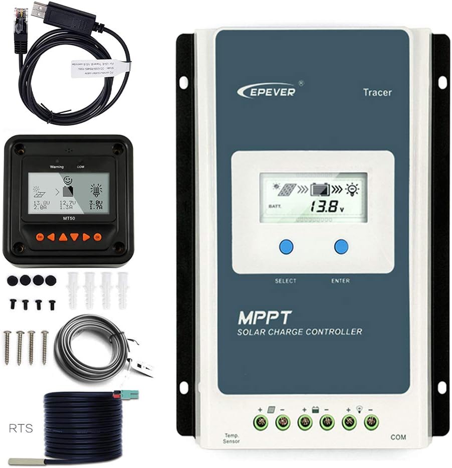 EPEVER 40A MPPT Solar Charge Controller 12V 24V Auto, 40 amp Negative Grounded Solar Charge Controller MPPT Max Input 100V, 520W/1040W for Lead-Acid, Lithium Batteries and Load Timer Setting