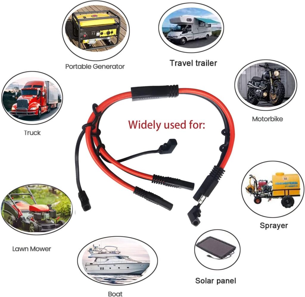 Faoyliye 10AWG SAE Y Splitter 1 to 2 SAE Extension Cable SAE DC Power Automotive Connector Cable for Solar Panel Battery Cars Tractor-40cm