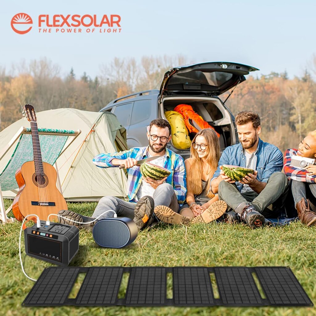 FlexSolar 40W Solar Chargers USB-A QC3.0 18W USB-C DC 40W Outputs Power Emergency ETFE Panels Foldable IP67 Waterproof Camping Backpacking Hiking for Phones Power Banks Tablets Small Power Station