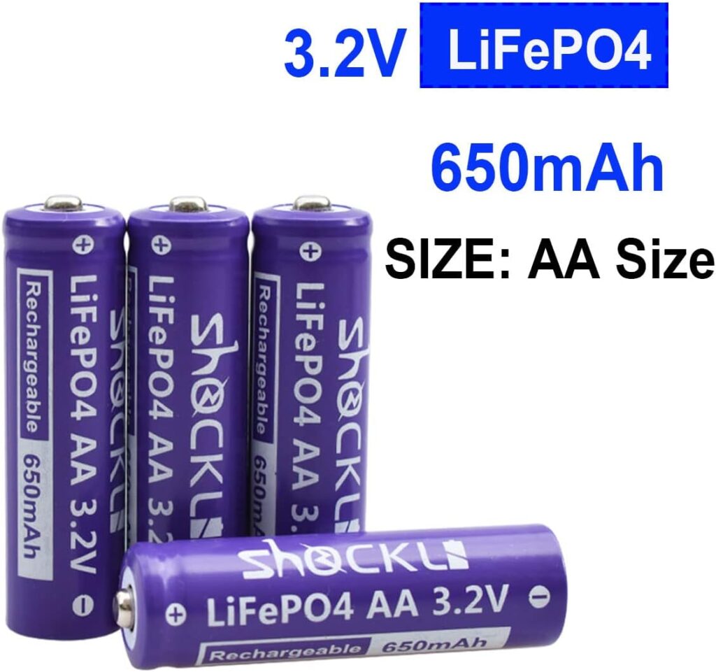 funkawa 4 Pack- Shockli AA Size LiFePo4 650mAh Battery, AA 3.2V Solar Rechargeable Batteries - Ideal for Solar Garden Light