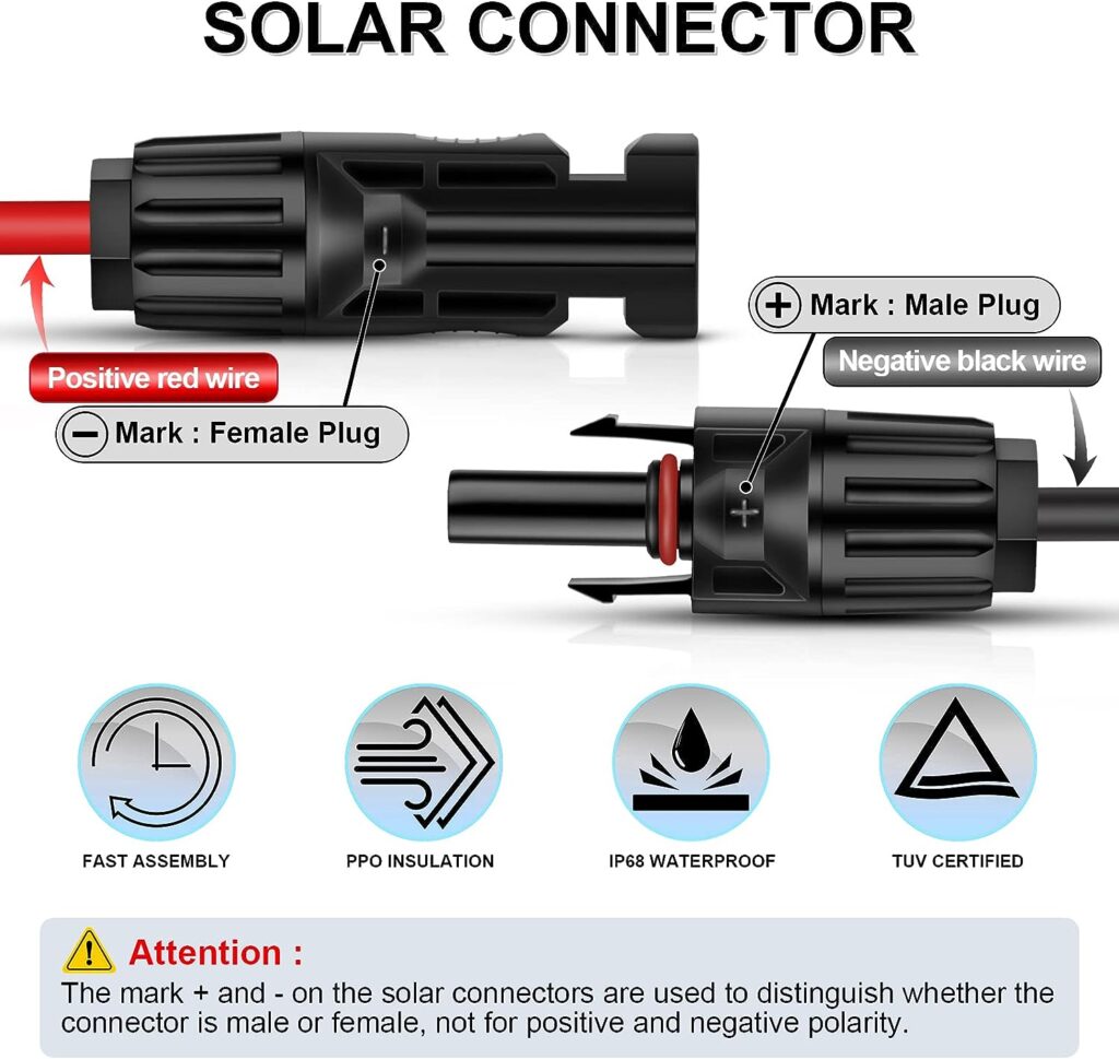 iGreely 3 Feet 10AWG Solar Extension Cable with Solar Panel Female and Male Connector Solar Panel Adapter (3FT Red + 3FT Black)