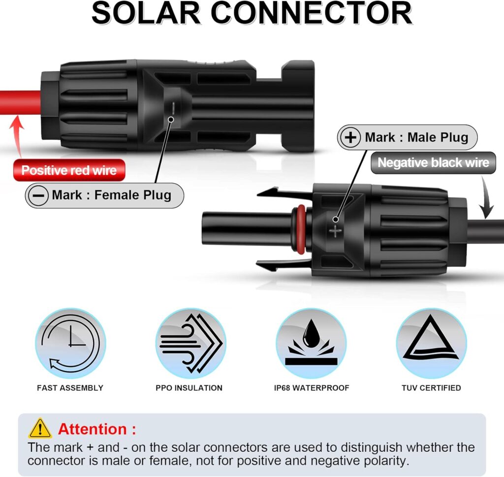 iGreely Connector Solar Panel Cable Kits for Solar Panel RV Marine Boat Portable Solar Generator Power Station 10AWG 60cm/2ft