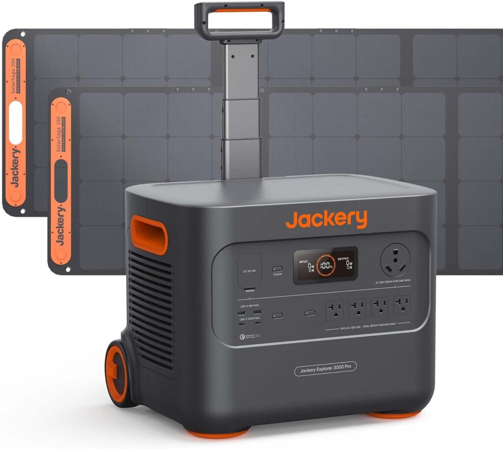 Jackery Solar Generator 3000 PRO 400W, 3024Wh Power Station with 2x200W Solar Panels, Fast Charging in 2.4 Hours, Intelligent BMS, 2xPD 100W Ports for RV Outdoor Camping  Power Outages Black, Orange