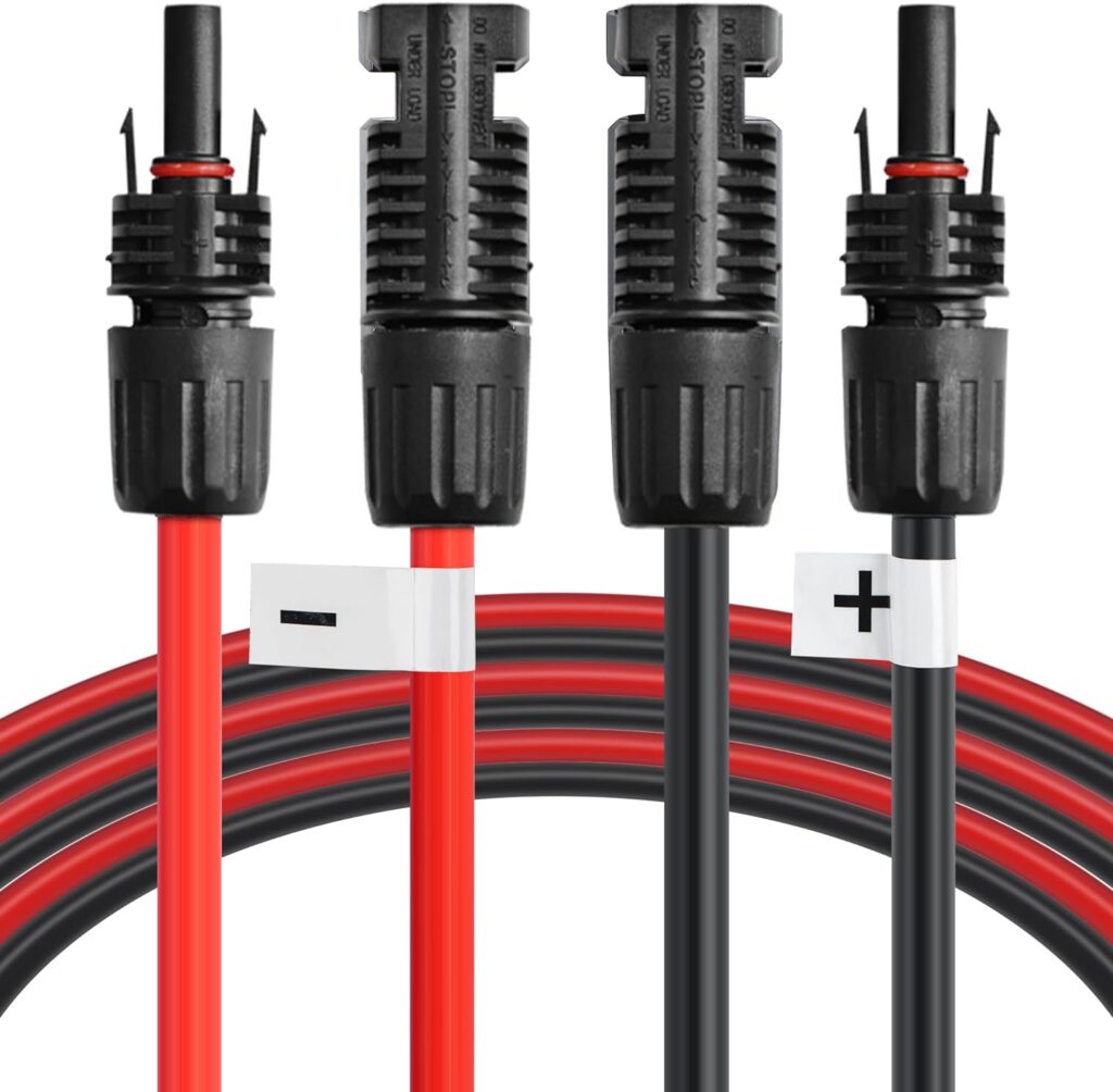 JJN 10AWG 20Feet Solar Panel Cables Solar Extension Cable with Female and Male Connector Solar Panel Wire for Solar System One Pair (Red + Black)