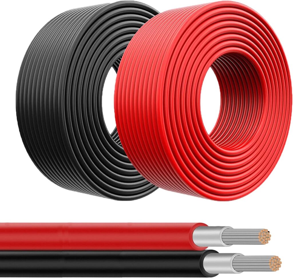 Maelorso 10AWG Wire Solar Panel Wire 50FT Black and 50FT Red Tinned Copper PV Wire 10 Gauge Solar Extension Cable for Solar Panel Car Audio Automotive Trailer Marine Harness Wiring