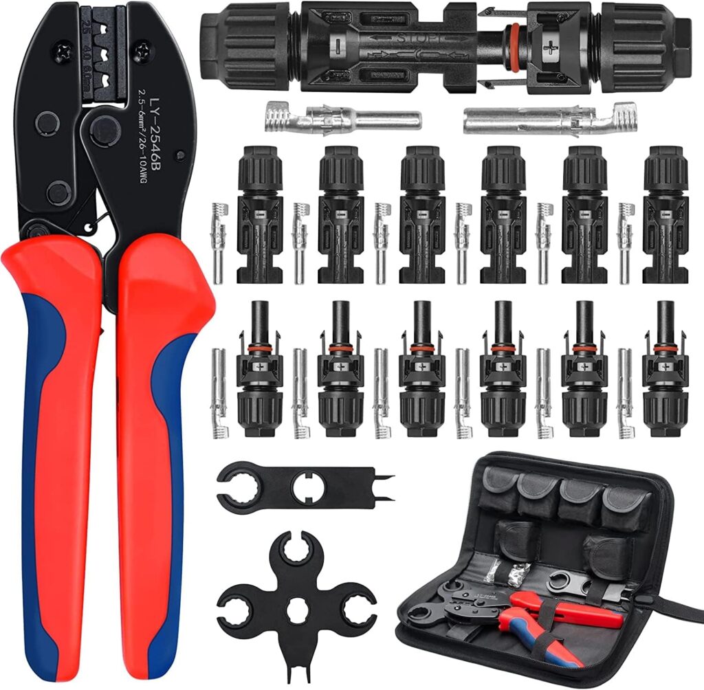 Oududianzi Solar Crimper Tool Kit for Solar Panel Cable Connectors 2.5/4.0/6.0mm², Including 1PCS Solar Crimper + 6 Pairs Solar connectors + 2PCS Spanner Wrench, Solar Wire Crimping Tool for PV Cable