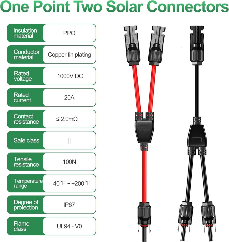 OYMSAE Solar Connectors Y Branch Parallel Adapter Cable Solar Cable Connectors Solar Panel Connectors Wire Plug Tool Kit for Solar Panel (M/FF, F/MM)