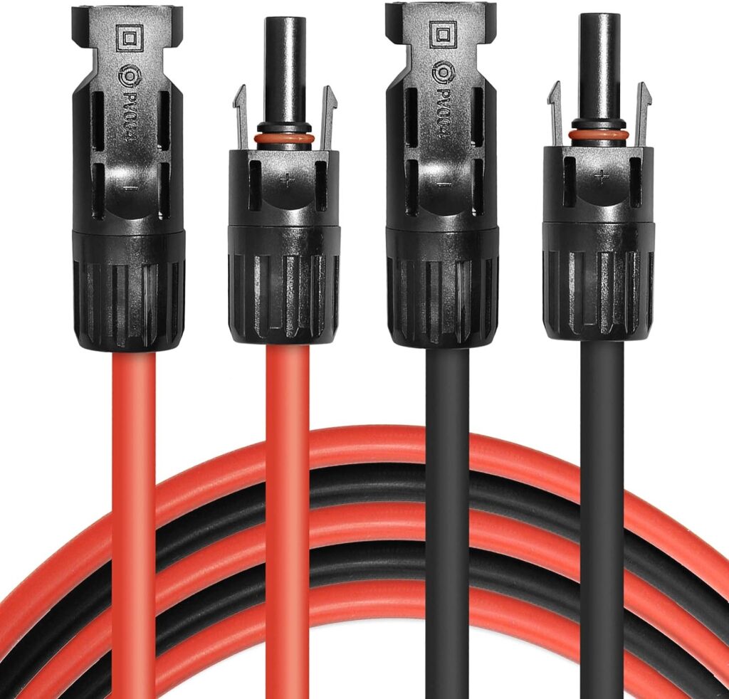 PHITUODA 30FT Black + Red 10AWG(6mm²) Solar Panel Extension Cable Wire, Solar Adaptor Cable with Female and Male Connector - Set of 2