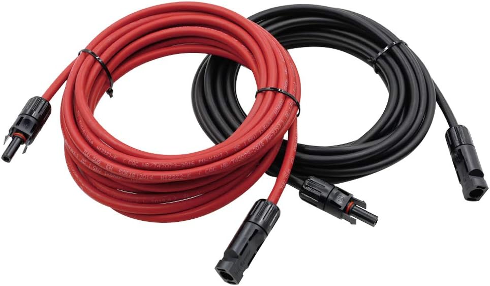 PHITUODA 30FT Black + Red 10AWG(6mm²) Solar Panel Extension Cable Wire, Solar Adaptor Cable with Female and Male Connector - Set of 2