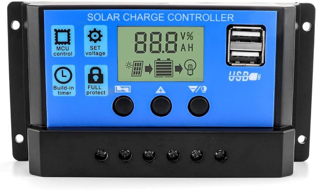 QWORK Solar Charge Controller, 30A Adjustable Parameter Backlight LCD Display and Timer, 1 Piece
