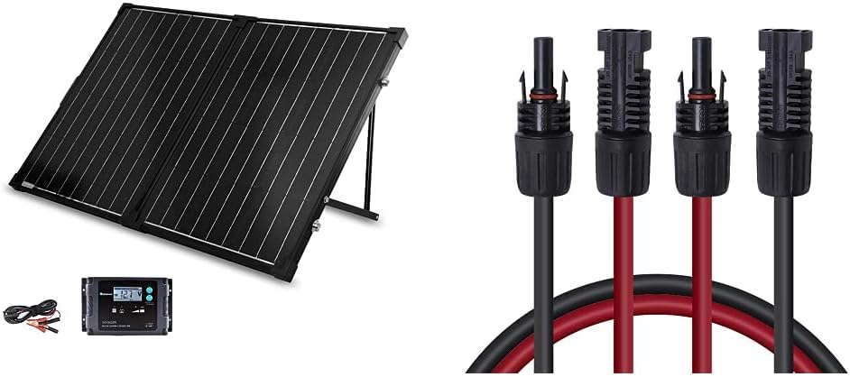 Renogy 100 Watt 12 Volt Portable Panel with Waterproof 20A Charger Foldable Solar Suitcase with Adjustable Kickstand for Power Station, 100W  20FT 12AWG Solar Panel Female and Male Connectors