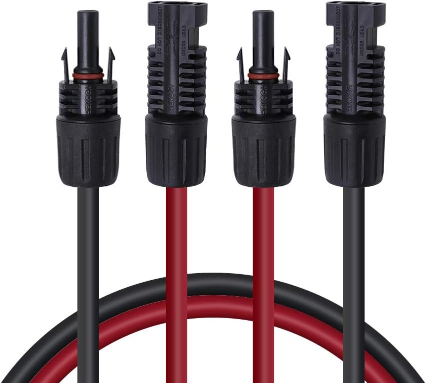 Renogy 20FT 12AWG Solar Panel Female and Male Connectors, Extension Cables-Pair, 1 Pair 20 12 Gauge Red and Black