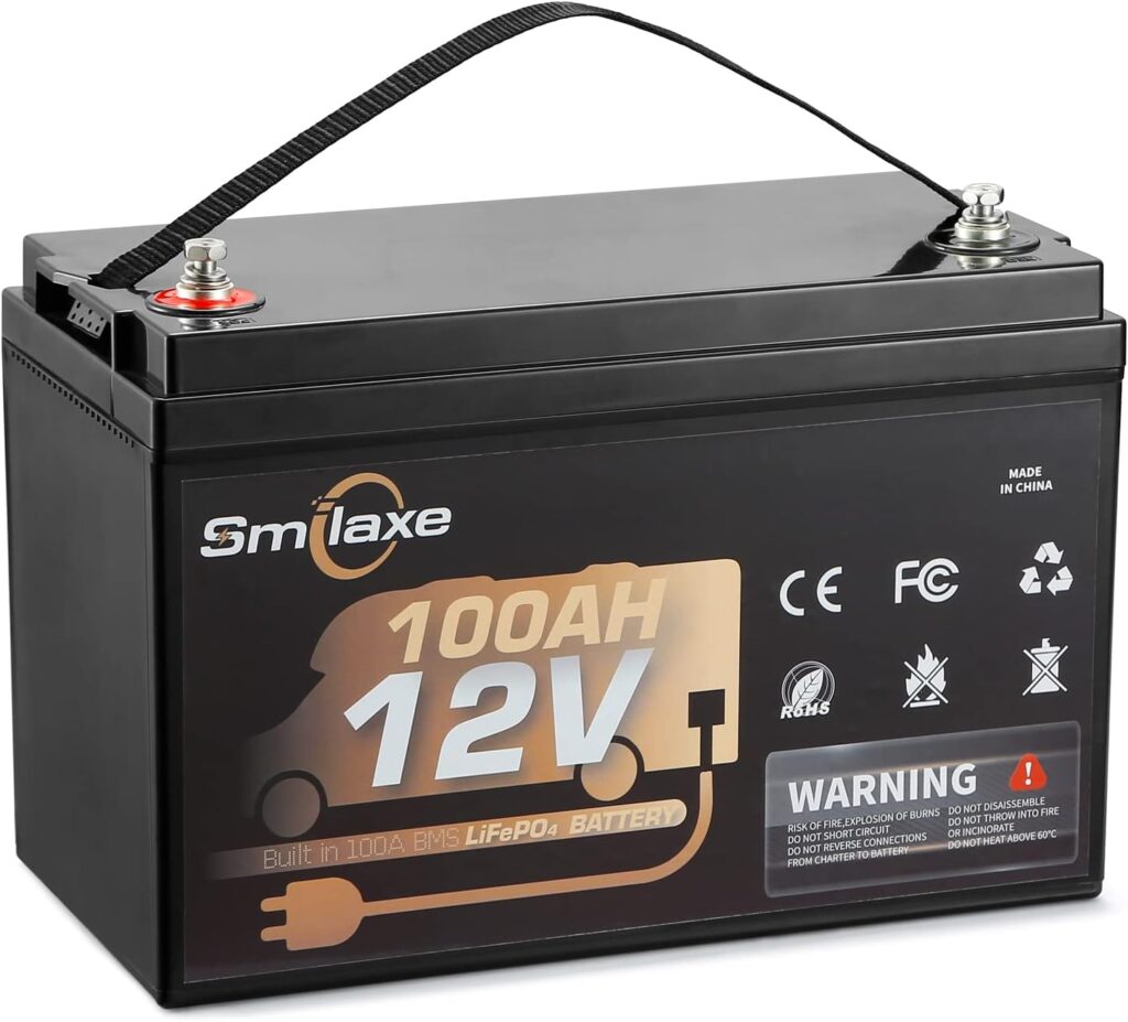 Smilaxe 100AH LiFePO4 Battery, 12V Deep Cycle Lithium Battery, 10 Year Lifespan Prefect for Trolling Motor, RV, Solar System, Golf Cart, Trailer, Marine