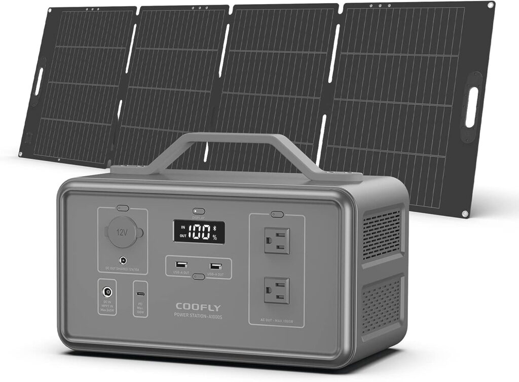 Solar Generator 1021Wh,Portable Power Station 1000W and 1x200W Solar Panel with 2x110V/1000W AC Outlets,Solar Power Generator with Lithium Battery Pack for Outdoor RV/Van Camping,Overlanding