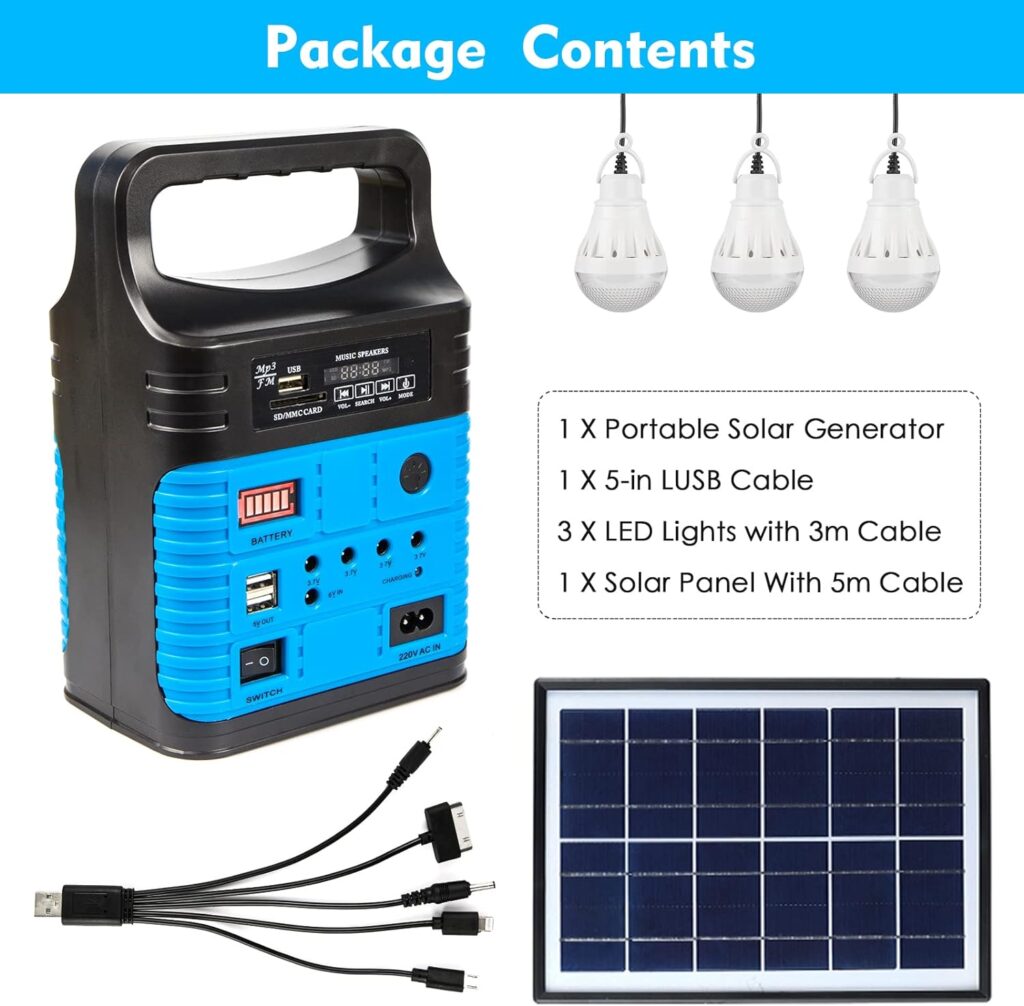 Solar Generator - Portable Power Station for Emergency Power Supply,Portable Generators for Camping,Home UseOutdoor,Solar Powered Generator With Panel Including 3 Sets LED Light (blue)