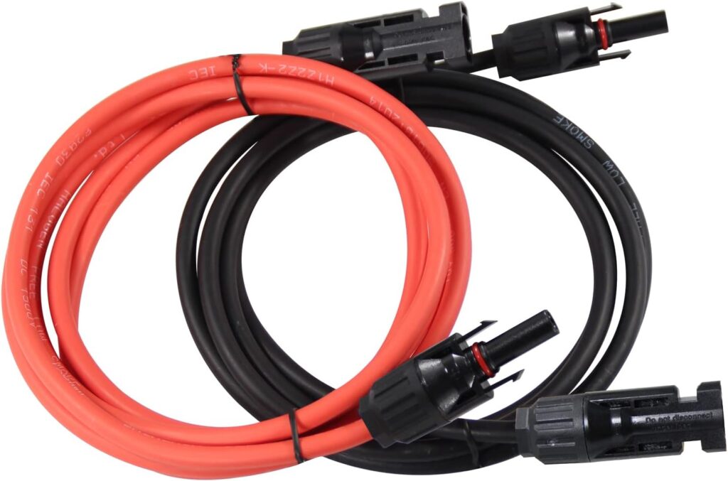 Solar Panel Extension Cable 6FT - 6Feet 10AWG(6mm²) Solar Extension Cable Wire with Female and Male Connector,10Gauge 6FT Black  6FT Red Solar Panel Wiring for RV Solar Panels, Home, Boat