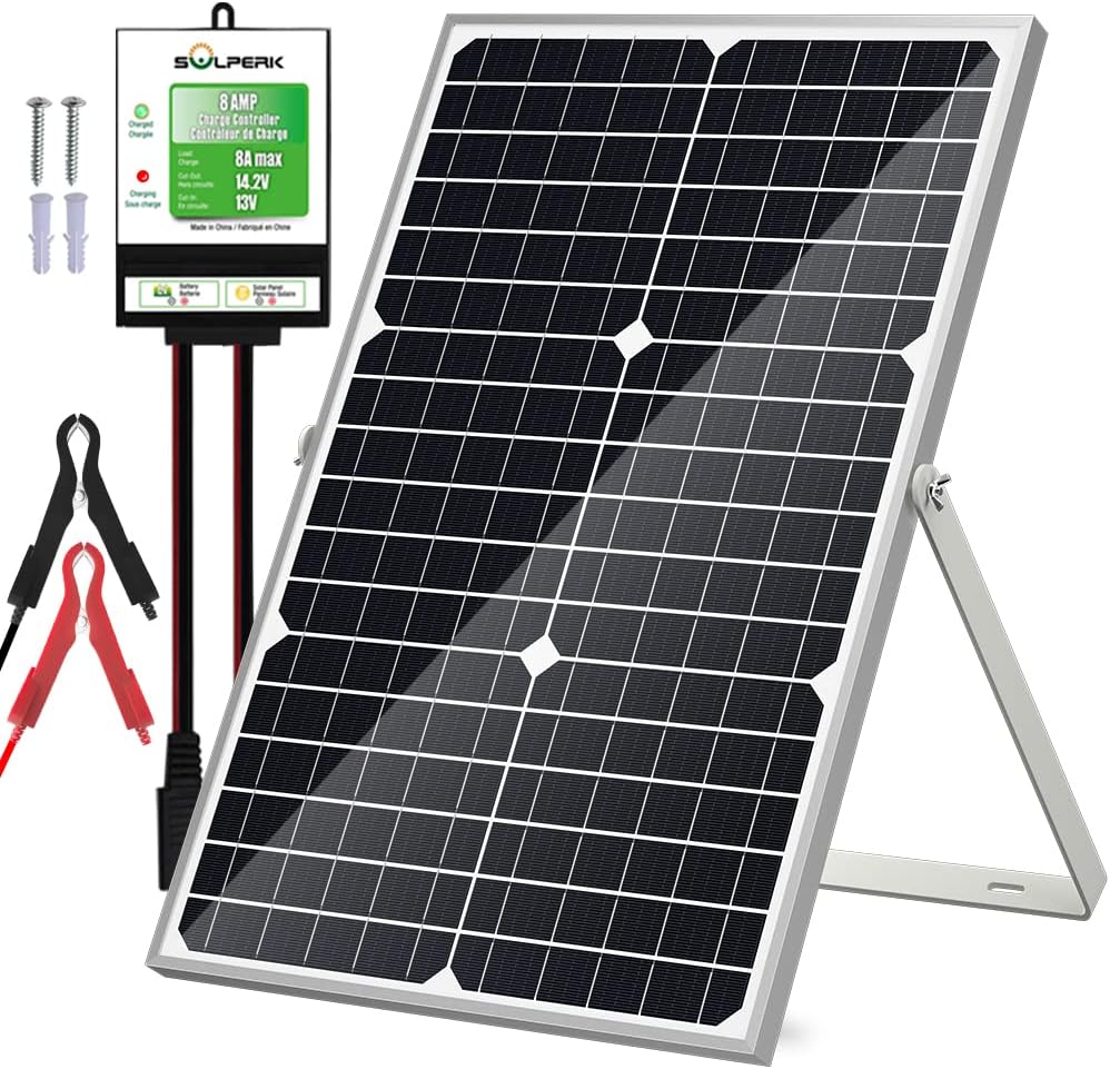 SOLPERK 30W Solar Panel，12V Solar Panel Charger Kit+8A Controller， Suitable for Automotive, Motorcycle, Boat, ATV, Marine, RV, Trailer, Powersports, Snowmobile etc. Various 12V Batteries. (30W Solar）