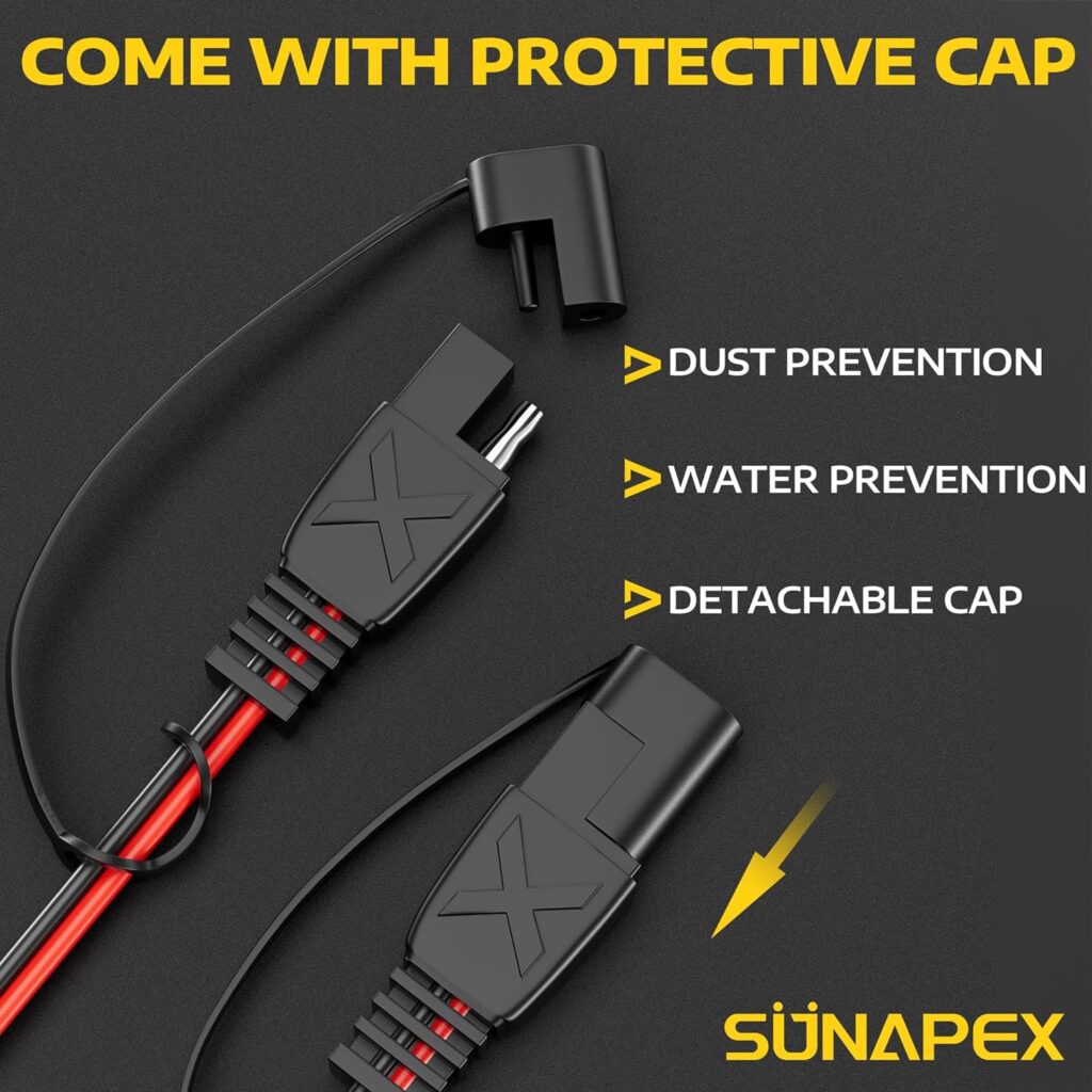 SUNAPEX 15Feet SAE Extension Cable 16AWG SAE to SAE Quick Disconnect Wire Harness Solar Panel SAE Plug 15FT(16AWG)
