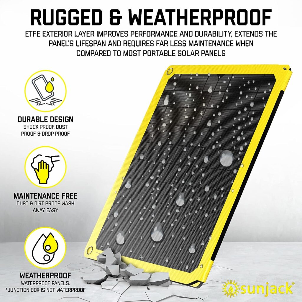 SunJack 60 Watt Foldable IP67 Waterproof ETFE Monocrystalline Portable Solar Panel with DC/USB QC3.0/Type-C for Cell Phones, Laptops, Power Stations for Backpacking, Camping, Hiking and More