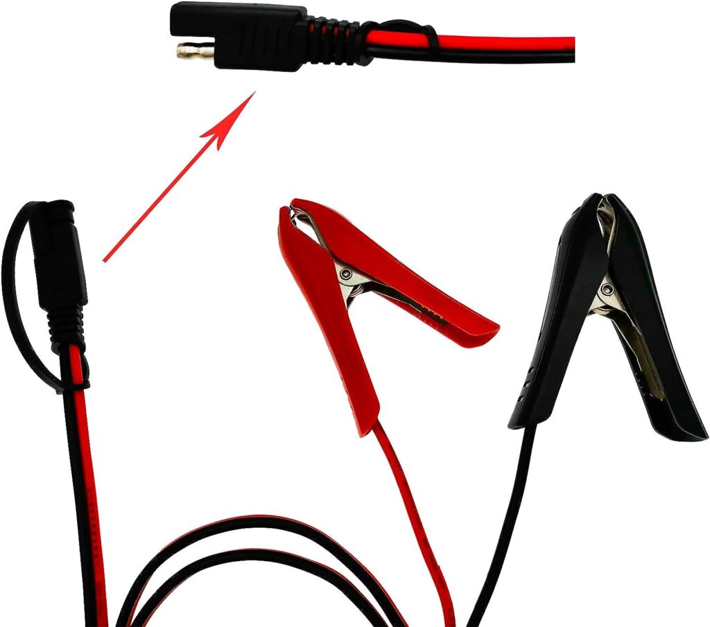 [Updated Version] 3.2FT Battery Clip-on Crocodile Clamps to SAE Connector, 14AWG Solar Charger Extension Cable/Power Supply Aux Adapter/Red  Black Connecting Alligator Clips Charging Wire