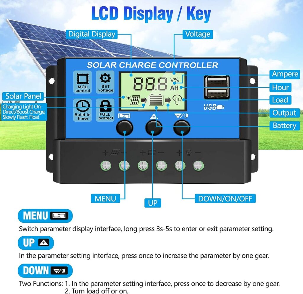 [Upgraded] 30A Solar Charge Controller, 12V/ 24V Solar Panel Regulator with Adjustable LCD Display Dual USB Port Timer Setting PWM Auto Parameter