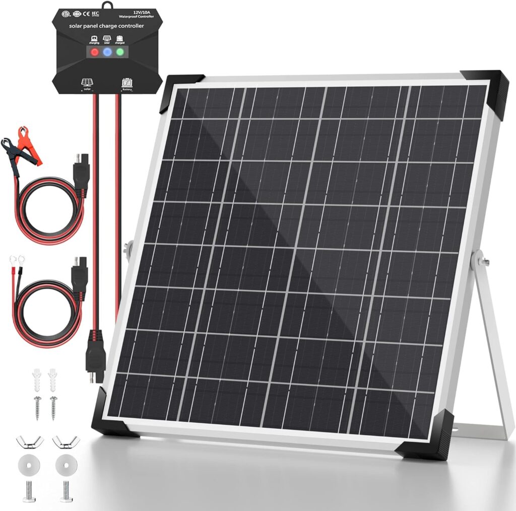 Voltset 20W Solar Battery Trickle Charger Maintainer + Upgrade 10A MPPT Charge Controller + Adjustable Mount Bracket, 12V Waterproof Solar Panel Trickle Charging Kit for Car RV Boat Motorcycle Trailer